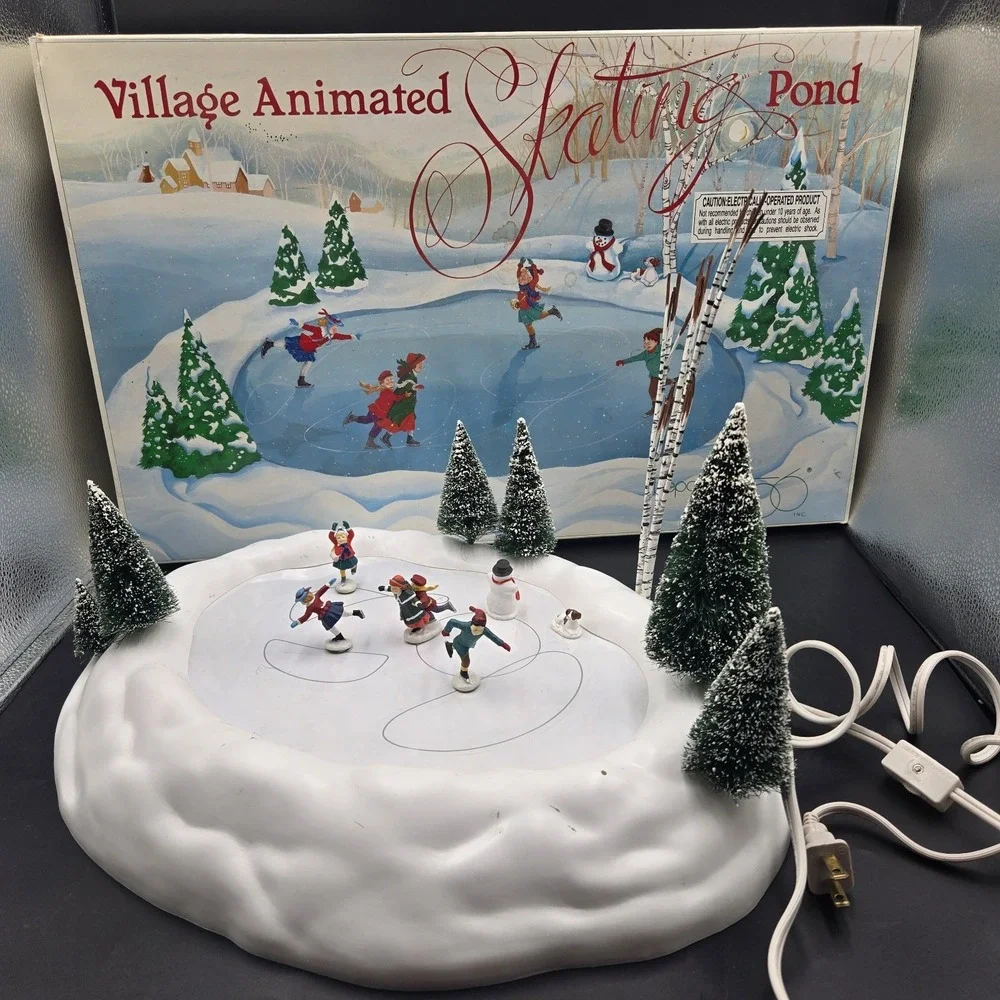 Department 56 Christmas Village Animated Skating Pond Tested Working See Video
